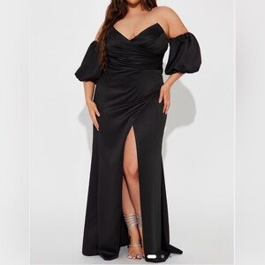 Fashion Nova Black Maxi Dress with Puff Sleeves